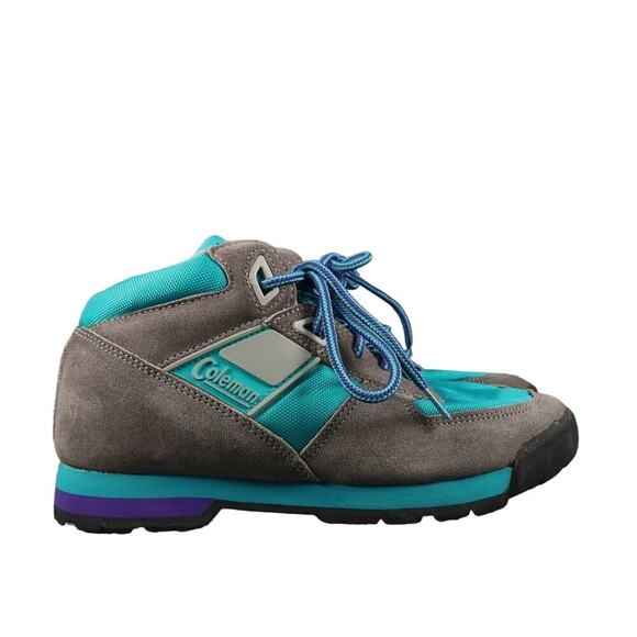 Coleman Shoes - Coleman Shoes Womens 6 Hiking Boots Retro Nylon Leather Lace Up Gray Blue Sport